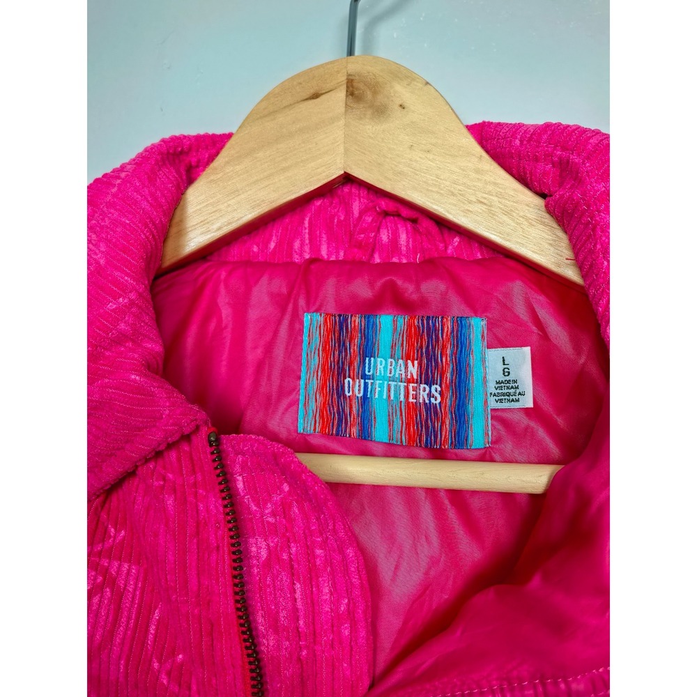 Urban Outfitters Pink Corduroy Peace Sign Quilted Crop Jacket Neon L View 3